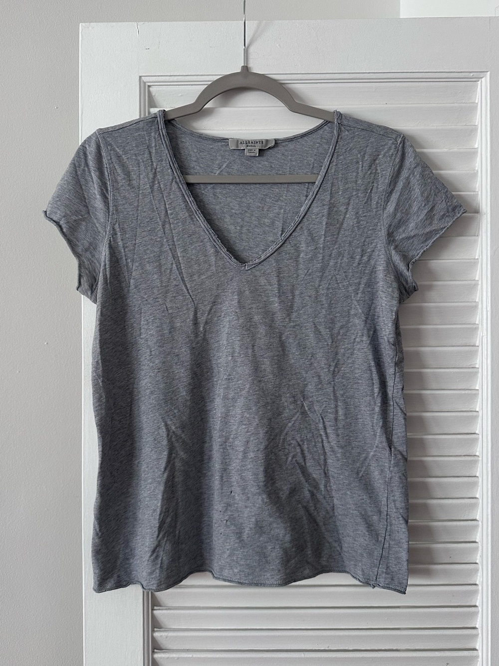 All Saints Gray V-Neck Short Sleeve Tee - Size S